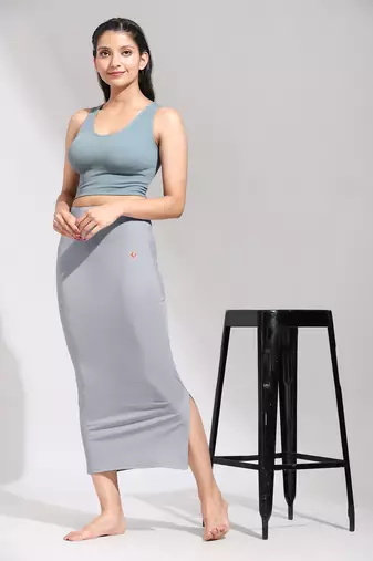 Trendmalls Grey Solid Nylon Soft Petticoat Skirts for Women Saree Shape Wear 