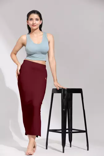Trendmalls Maroon Solid Nylon Soft Petticoat Skirts for Women Saree Shape Wear 