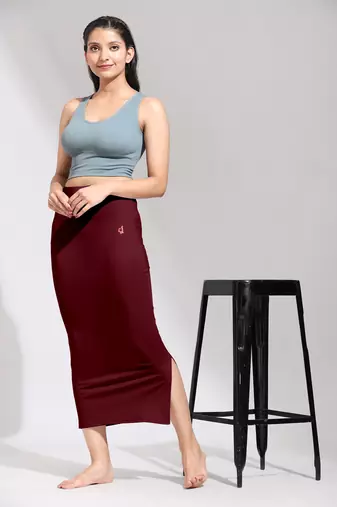 Trendmalls Maroon Solid Nylon Soft Petticoat Skirts for Women Saree Shape Wear 