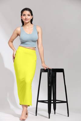 Trendmalls Yellow Solid Nylon Soft Petticoat Skirt Saree Shape Wear for Women 2