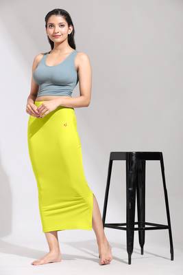 Trendmalls Yellow Solid Nylon Soft Petticoat Skirt Saree Shape Wear for Women 3