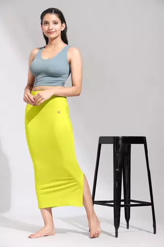 Trendmalls Yellow Solid Nylon Soft Petticoat Skirt Saree Shape Wear for Women
