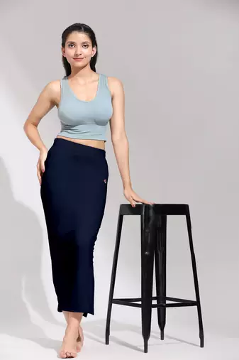 Trendmalls Navyblue Solid Nylon Soft Petticoat Skirt Saree Shape Wear for Women