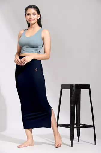 Trendmalls Navyblue Solid Nylon Soft Petticoat Skirt Saree Shape Wear for Women