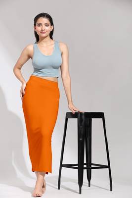 Plain Soft Nylon Orange Petticoat Skirt for Women Saree Silhouette Shape Wear 2