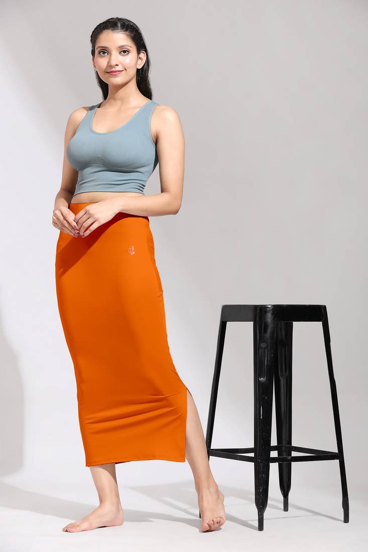 Plain Soft Nylon Orange Petticoat Skirt for Women Saree Silhouette Shape Wear
