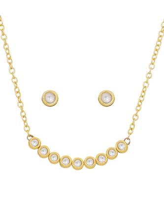 White gold tone kundan necklace with earrings 3