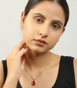 Ruby tear drop kundan pearl neckpiece