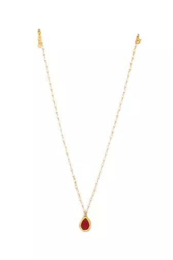 Ruby tear drop kundan pearl neckpiece