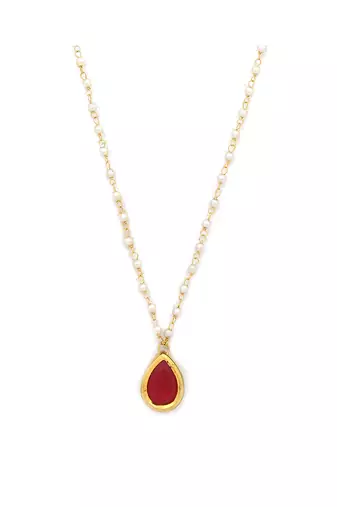 Ruby tear drop kundan pearl neckpiece