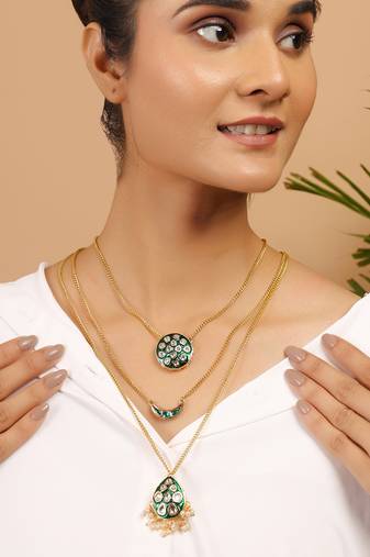 Multi layered green meenakari necklace