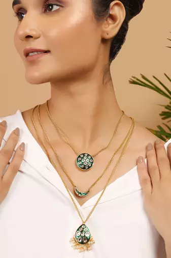 Multi layered green meenakari necklace