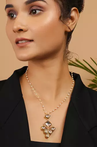 Uncut kundan polki pearl necklace