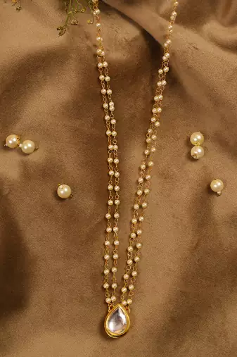 Tear drop kundan necklace with pearls