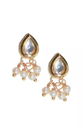 Tear drop kundan necklace with pearls