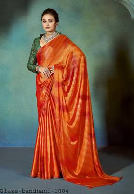 Beautiful Bandhej Print Moss Chiffon With Siroski Work Border Saree & Tassles 1