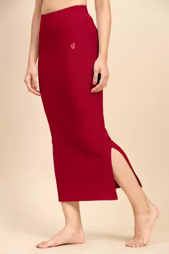 Trendmalls Women's Plain Red Nylon Petticoat Skirts Saree Silhouette Shape Wear Dress