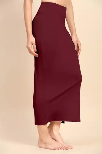 Trendmalls Maroon Solid Nylon Soft Petticoat Skirts for Women Saree Shape Wear 