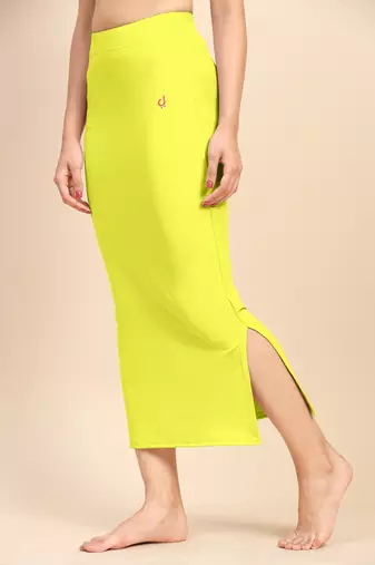Trendmalls Yellow Solid Nylon Soft Petticoat Skirt Saree Shape Wear for Women
