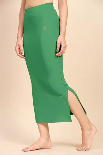 Trendmalls Green Solid Nylon Soft Petticoat Skirts for Women Saree Shape Wear 