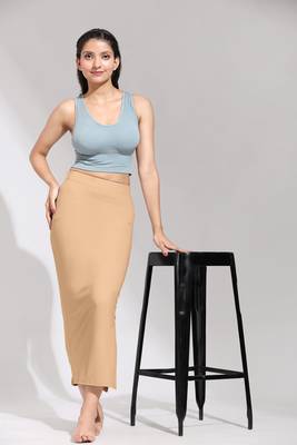 Trendmalls Light Peach Solid Nylon Soft Petticoat Skirt Saree Shape Wear for Women 2