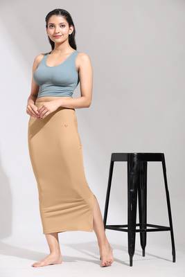 Trendmalls Light Peach Solid Nylon Soft Petticoat Skirt Saree Shape Wear for Women 3