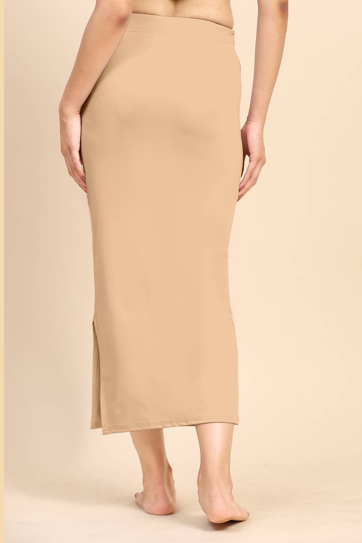 Light Peach Solid Nylon Soft Petticoat Skirt Saree Shape Wear for Women