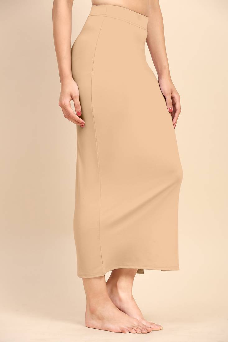 Light Peach Solid Nylon Soft Petticoat Skirt Saree Shape Wear for Women