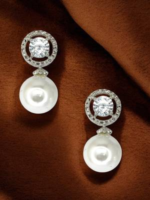 Moonstone and pearl drop earrings with diamond halo 1