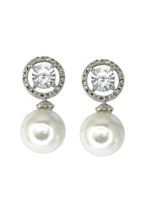 Moonstone and pearl drop earrings with diamond halo 2