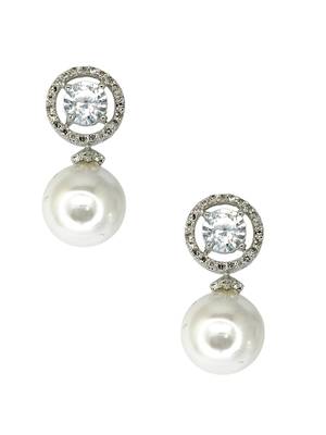 Moonstone and pearl drop earrings with diamond halo 3