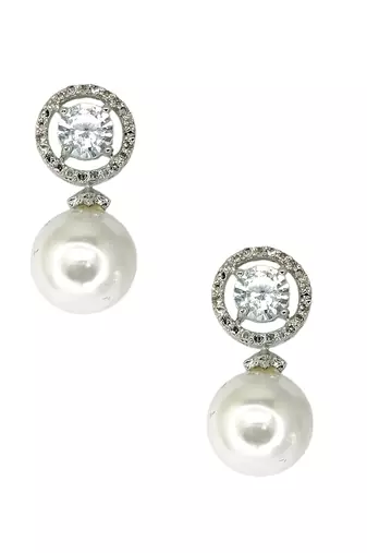 Moonstone and pearl drop earrings with diamond halo