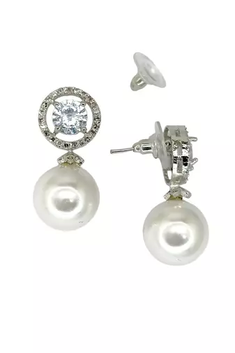 Moonstone and pearl drop earrings with diamond halo
