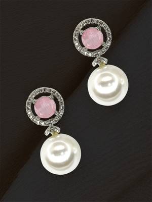 Baby pink quartz and pearl drop earrings with diamond halo 1