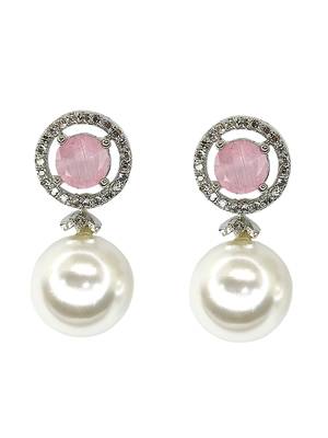 Baby pink quartz and pearl drop earrings with diamond halo 2