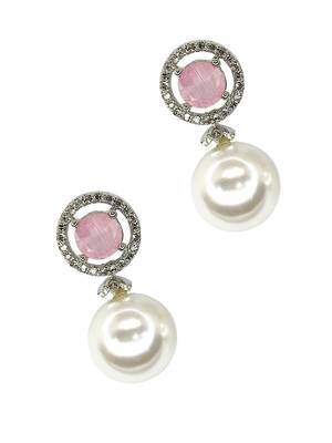 Baby pink quartz and pearl drop earrings with diamond halo 3