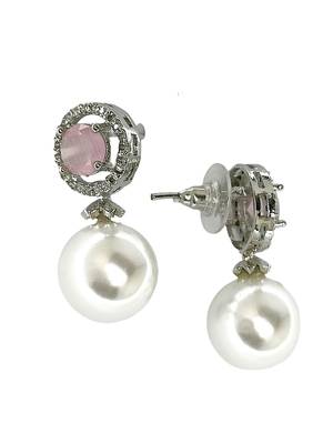 Baby pink quartz and pearl drop earrings with diamond halo 4