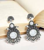 Silver oxidized circular drop earrings