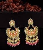 Gold plated kundan meenakari chandbali earrings
