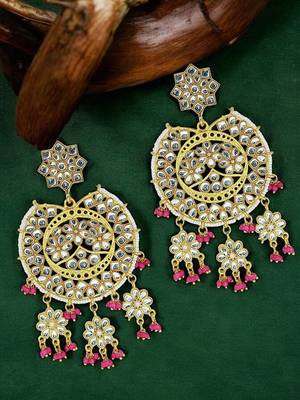 Gold plated kundan chandbali drop earrings 1