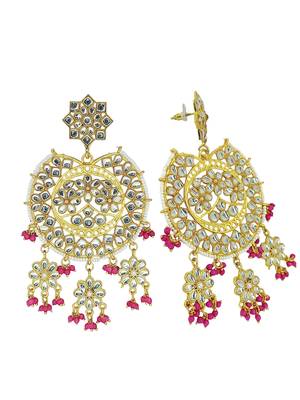 Gold plated kundan chandbali drop earrings 2