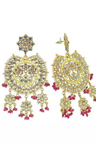 Gold plated kundan chandbali drop earrings