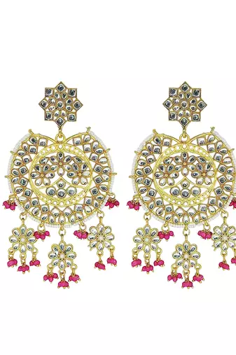 Gold plated kundan chandbali drop earrings