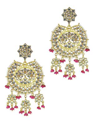 Gold plated kundan chandbali drop earrings 4