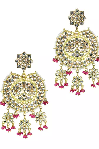 Gold plated kundan chandbali drop earrings
