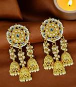 Gold plated floral kundan jhumka drop earrings
