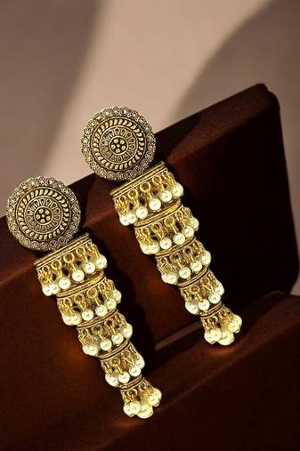 Antique gold plated tiered beaded jhumka earrings