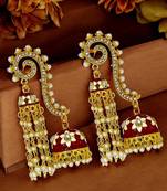 Gold-plated cz stone beaded jhumka drop earrings