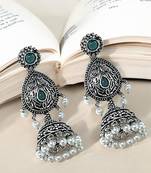 Silver oxidized drop jhumka earrings
