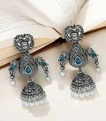 Silver oxidized geometric jhumka drop earrings